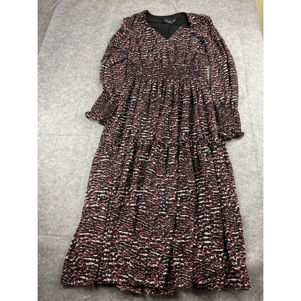 Just Taylor Womens 6 Animal‎ Print Smocked Long Sleeve V-Neck Tiered Maxi Dress